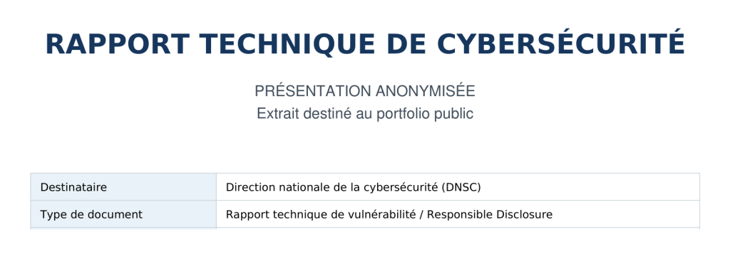 Extrait anonymisé d’un rapport technique de cybersécurité transmis au DNSC