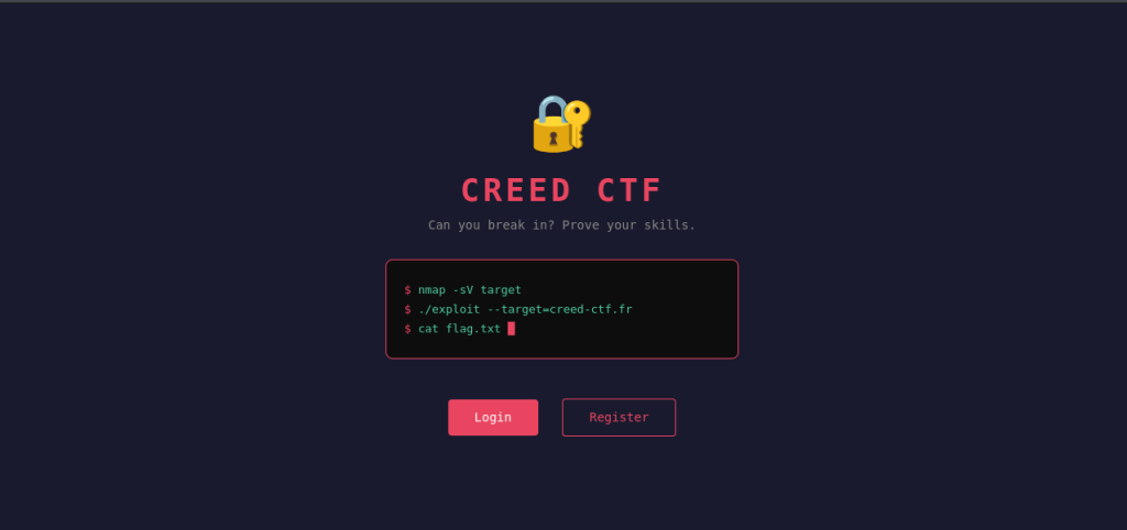 Interface Web de la machine CTF Ret2Win